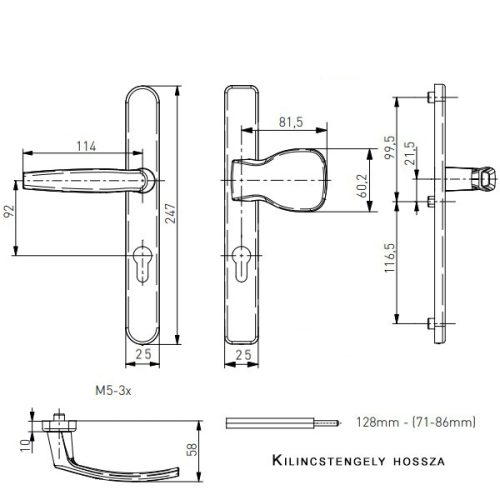 Victory II gombos ajtókilincs 25/92/3 fekete keskeny