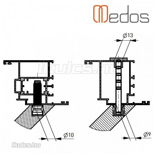 Ajtófogantyú egyoldalas szerelék (átmenő)