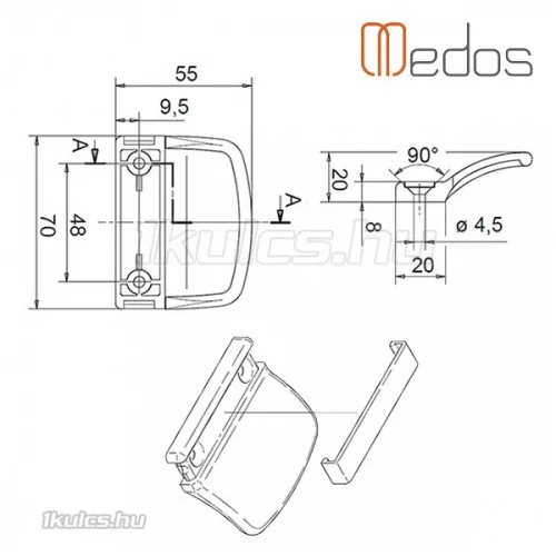 Erkélyajtó fogantyú műanyag Fehér