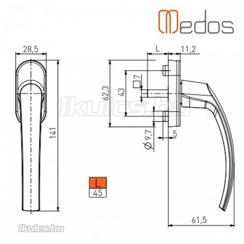 Mars fém ablakkilincs Fehér L45