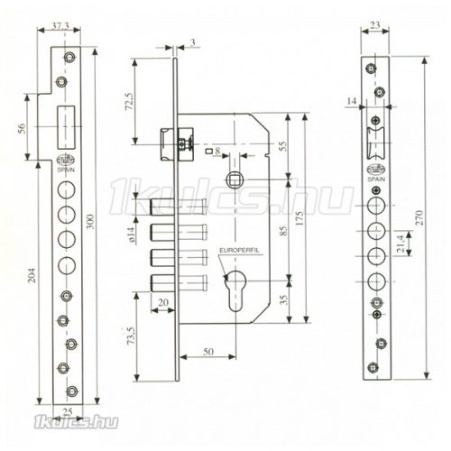 AMIG 110 cilinderes bevésőzár 50/85 szögletes előlappal + pajzs