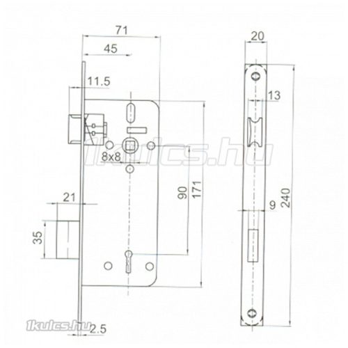 Anbo 410 45/90 bevésőzár kulcsos kerekített