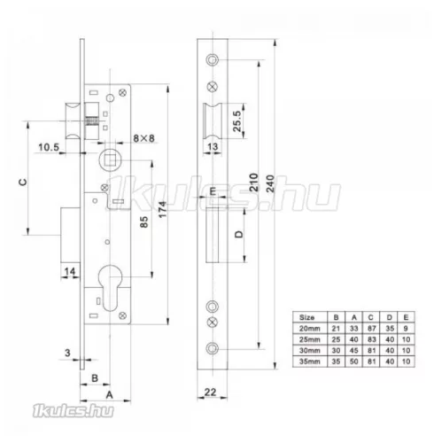 Anbo SL500-25/85 váltós portálzár cilinderrel 4cm