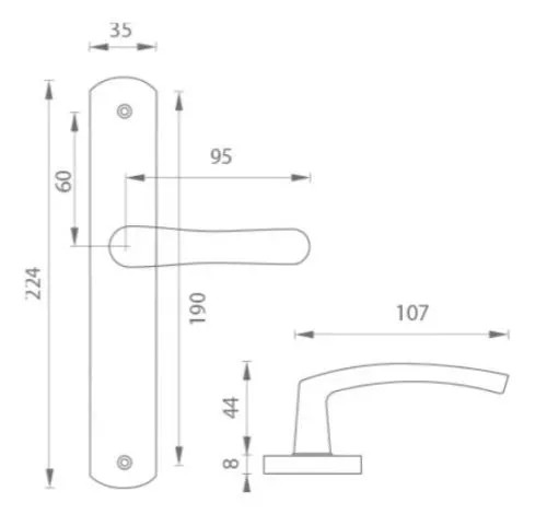Larina kilincs Pajzsos Szögletes Arany 90 mm kulcsos BB