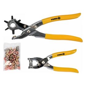   VOREL Bőrlyukasztó fogó revolveres és bőrszegecselő + 100 db szegecs