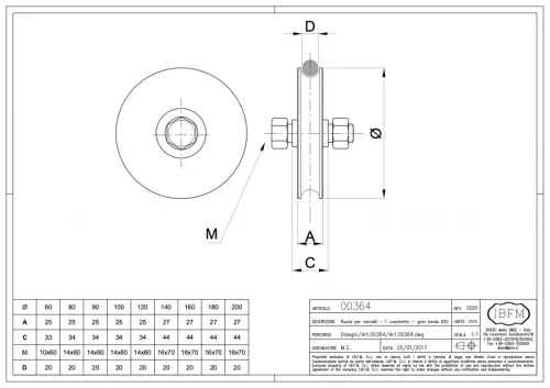 IBFM 364/60 csapágyazott kerék O 60 mm