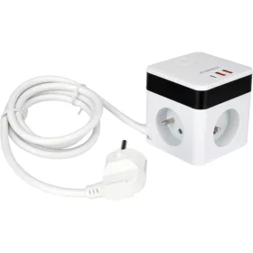   STHOR 72480 Power Cube USB, földelt, fehér 5 aljzatos, 1,4 m, 3x1 mm²