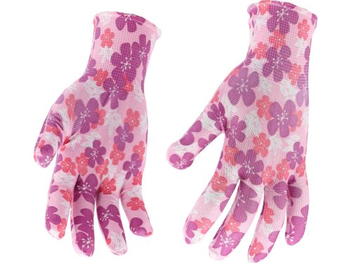 FLO 74121 Kertészkesztyű Rózsaszín Virágmintával 8-As