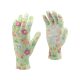 FLO 74127 Kertészkesztyű Zöld Virágmintával 8-As, Pu Bevonattal.