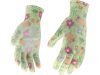 FLO 74127 Kertészkesztyű Zöld Virágmintával 8-As, Pu Bevonattal.