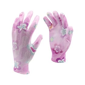   FLO 74130 Kertészkesztyű Rózsaszín Virágmintával 9-Es, Pu Bevonattal.