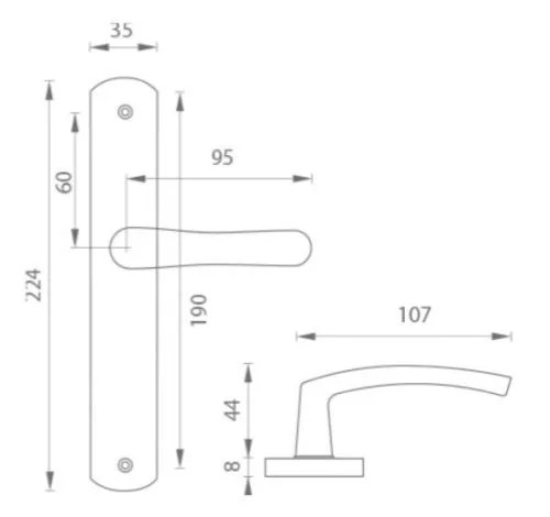 Larina kilincs Pajzsos Szögletes szürke 90 mm kulcsos BB