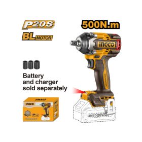   INGCO CIWLI20501 Akkus ütvecsavarozó 1/2" 500 Nm szénkefe nélküli 20 V (akku és töltő nélkül)