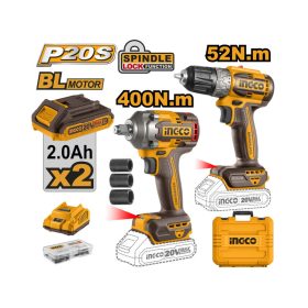   INGCO CKLI20271E Akkus erőcsomag 20 V (Fúró-csavarozó+ütvecsavarozó 1/2 coll)