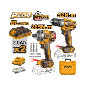   INGCO CKLI20272E Akkus erőcsomag 20 V (Fúró-csavarozó+ütvecsavarozó 1/4 coll bit)