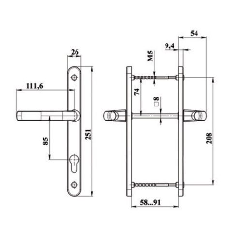 Antey kilincs granitúra 85/26/208 RAL9016