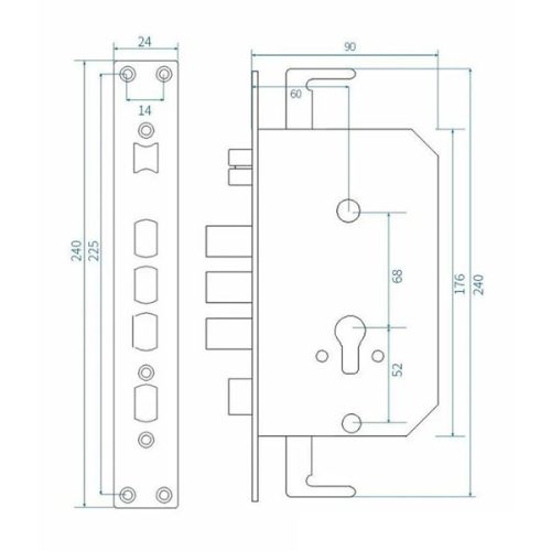 Protini kilincsemeléses bevésőzár 60/68 kampóval 24-es előlappal