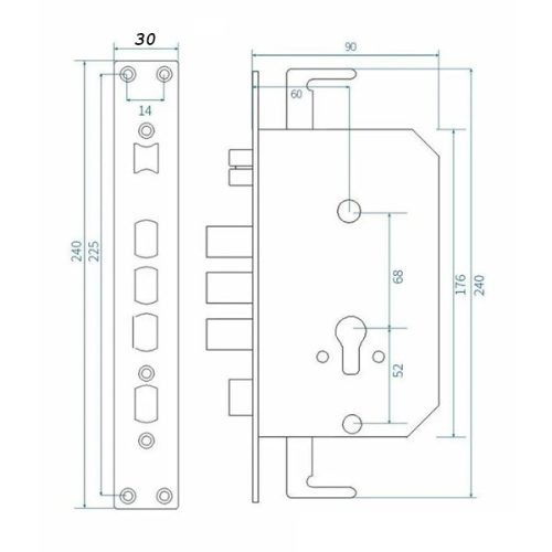 Protini kilincsemeléses bevésőzár 60/68 kampóval 30-as előlappal