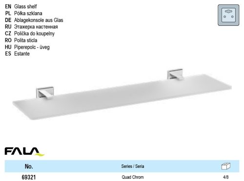 FALA69321 Fürdőszobai polc üveg 520x120x5mm Quad Chrome