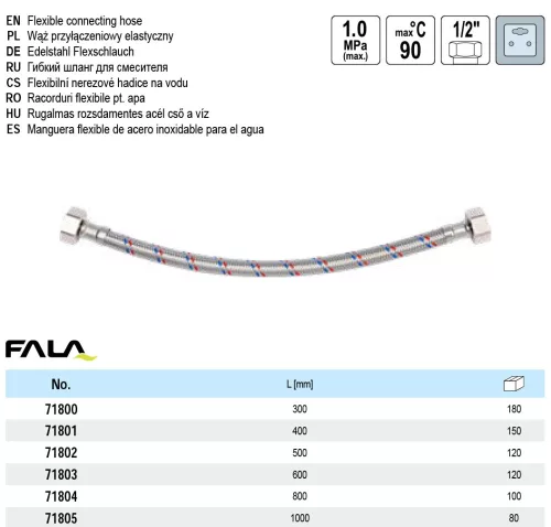 FALA 71800 Flexibilis bekötőcső 1/2" x 1/2" 300 mm belső-belső
