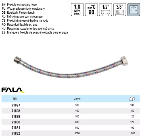 FALA 71828 Flexibilis bekötőcső 1/2" x 3/8" 400 mm belső-külső