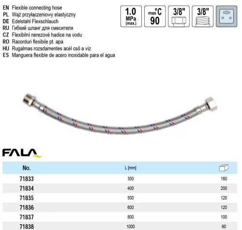 FALA 71834 Flexibilis bekötőcső 3/8" x 3/8" 400 mm belső-külső