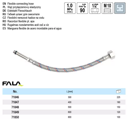 FALA 71846 Flexibilis bekötőcső 1/2" x M 10 300 mm belső-külső