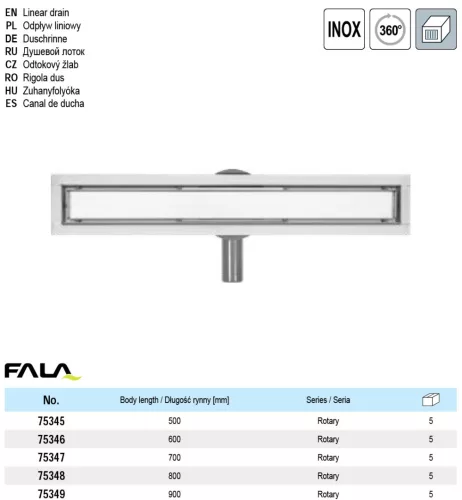 FALA 75345 Zuhanylefolyó 500 mm forgatható szifonnal Rotary