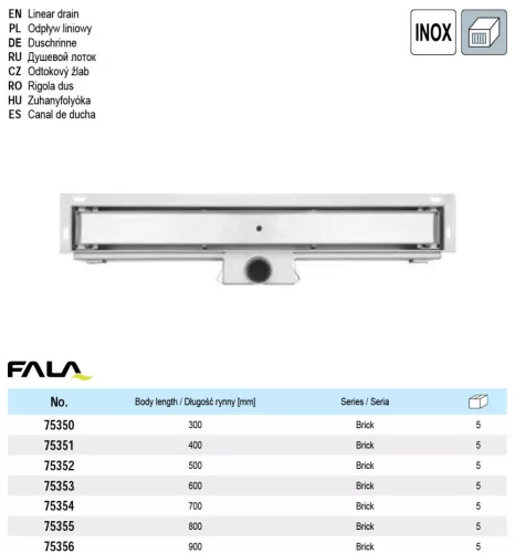 FALA 75355 Fali zuhanylefolyó 800 mm Brick