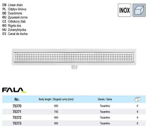 FALA 75370 Zuhanylefolyó 600 mm Tocantins inox