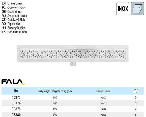 FALA 75379 Zuhanylefolyó 800 mm Napo inox
