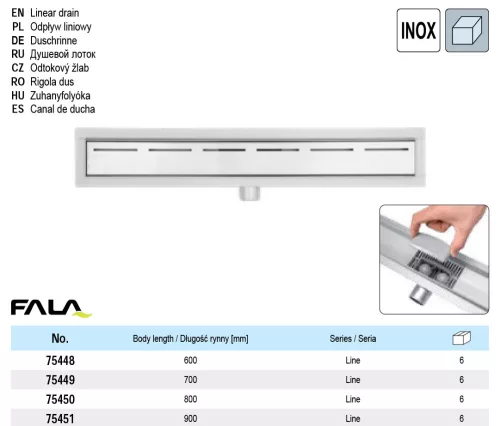 FALA 75448 Zuhanylefolyó 600 mm Line inox