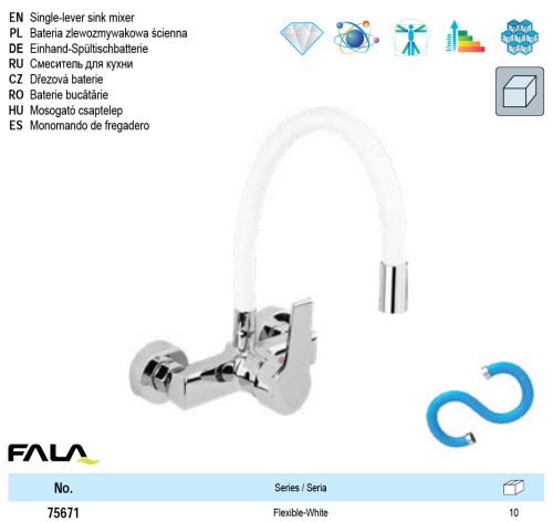 FALA 75671 Mosogató csaptelep fali fehér flexibilis csővel + tartozékok