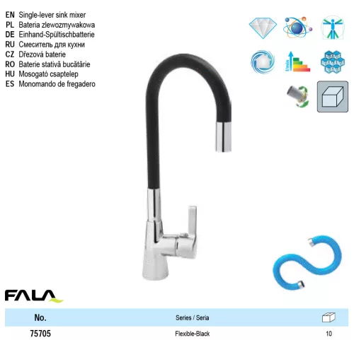 FALA 75705 Mosogató csaptelep fekete flexibilis csővel + tartozékok