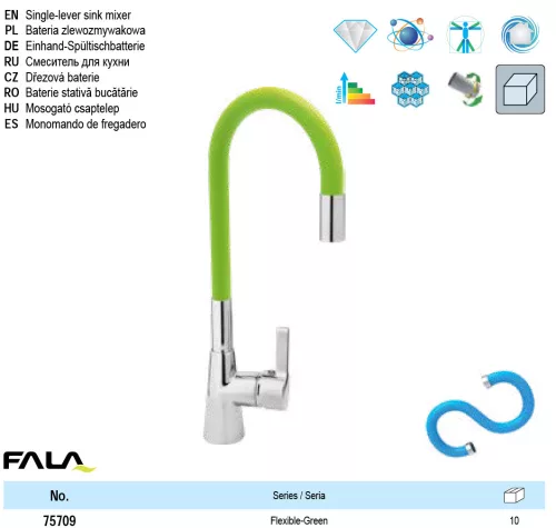 FALA 75709 Mosogató csaptelep zöld flexibilis csővel + tartozékok