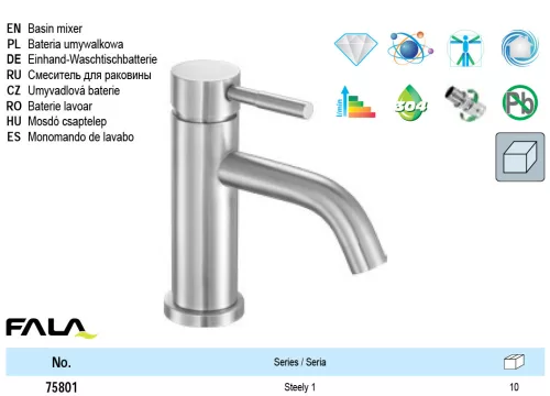 FALA 75801 Mosdó csaptelep + tartozékok inox Steely1