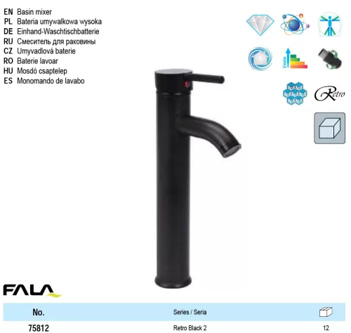 FALA 75812 Mosdó csaptelep + tartozékok Retro Black 2