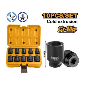   INGCO HKISSD12101 Gépi dugókulcs készlet 10 részes 1/2" 10-24 mm CrMo