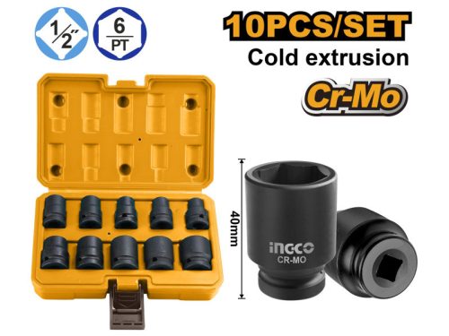 INGCO HKISSD12101 Gépi dugókulcs készlet 10 részes 1/2" 10-24 mm CrMo