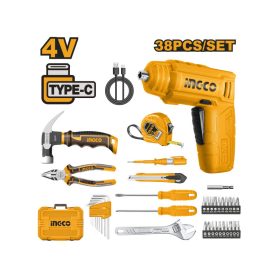   INGCO HKTHP10381 Akkus csavarozó 4 V + szerszám készlet 38 részes