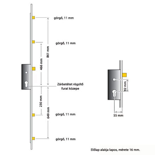 FUHR 856 többpontos zár 55/92/16 4 görgő