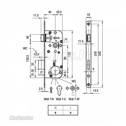 Euro-Elzett Midi 7 kulcsos bevésőzár