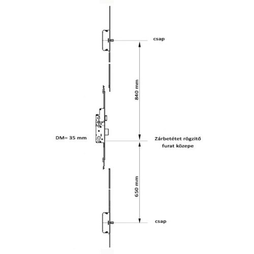 Euro-Elzett MultiModul H500 komp. többpontos zár kilincsm. 35/92/16 - 2 csap (404|001|405)
