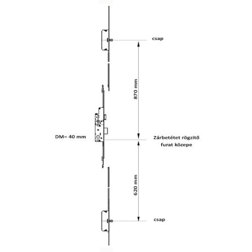 Euro-Elzett MultiModul H600 komp. többpontos zár kilincsm. 40/92/16 - 2 csap (406|002|407)