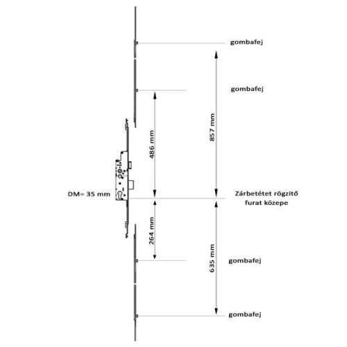 Euro-Elzett MultiModul H600 komp. többpontos zár kilincsm. 35/92/16 - 4 gomba (400|001|401)
