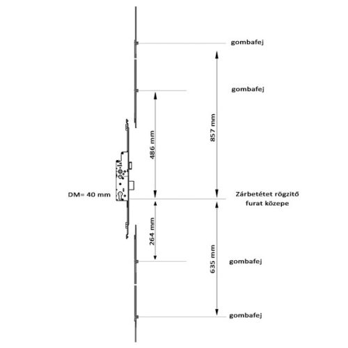Euro-Elzett MultiModul H600 komp. többpontos zár kilincsm. 40/92/16 - 4 gomba (400|002|401)