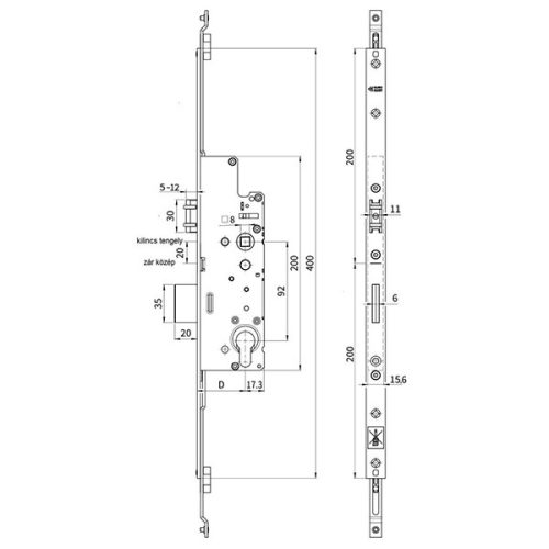 Euro-Elzett MultiModul Görgős Lefelé záró Főzár 35/92 Kulcsműködtetésű (MMG 35/92/16/8/400)(EE-MM010)