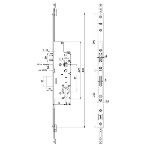 Euro-Elzett MultiModul Görgős Lefelé záró Főzár 55/92 Kulcsműködtetésű (MMG 55/92/16/8/400)(EE-MM012)