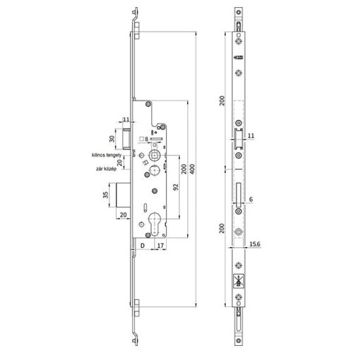 Euro-Elzett MultiModul Soft Standard Lefelé záró Főzár 45/92 Kilincsemeléses (MMS 45/92/16/8/400)(EE-MM003)