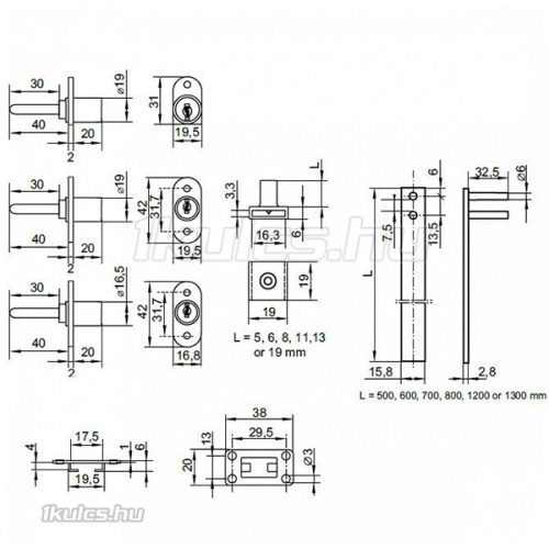 Siso Központi fiókzár komplett (800mm.rúd)